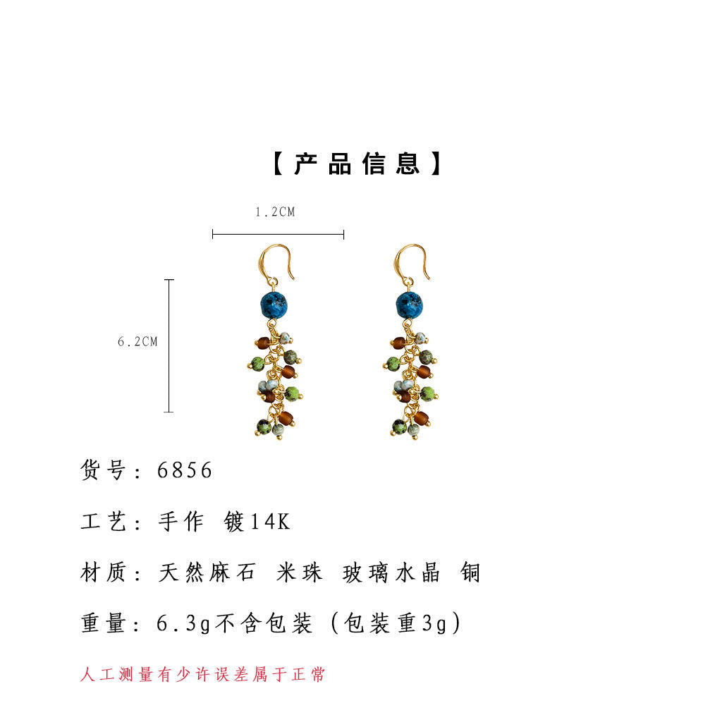 A廠-文藝復古民族風天然石琉璃長款流蘇耳環設計師款手工原創新款耳飾「6856」25.09-4