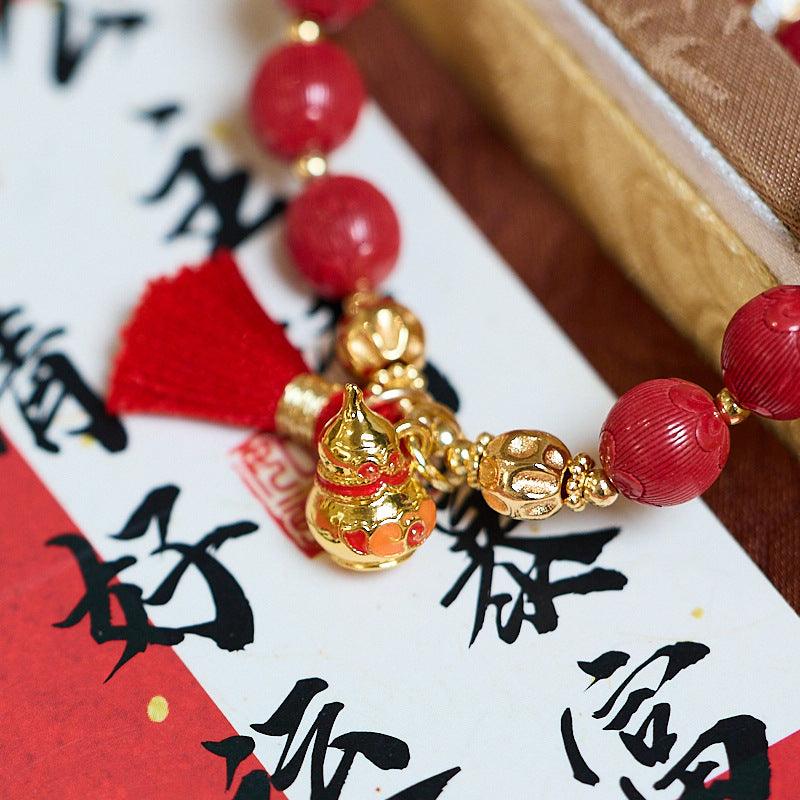 AS廠-原礦高含量8MM帝王砂手串寶葫蘆麥穗古法絲絨高級感朱砂手鍊批發「WA0810864」25.03-4