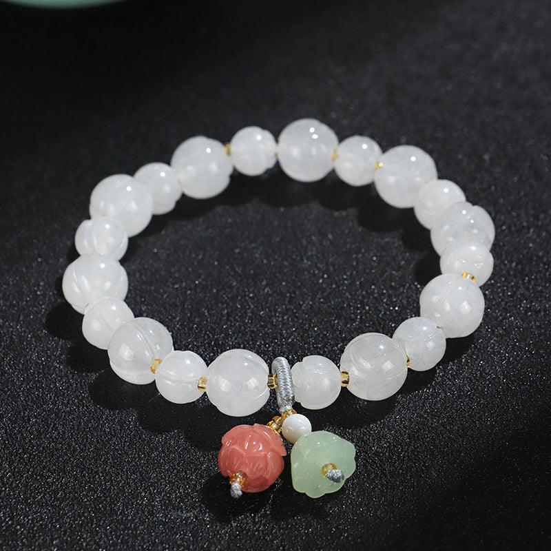 AS廠-寺廟爆款天然金絲玉蓮花手鍊女好運蓮蓮荷包鼓鼓古風玉石手串批發「SL5709」24.11-1