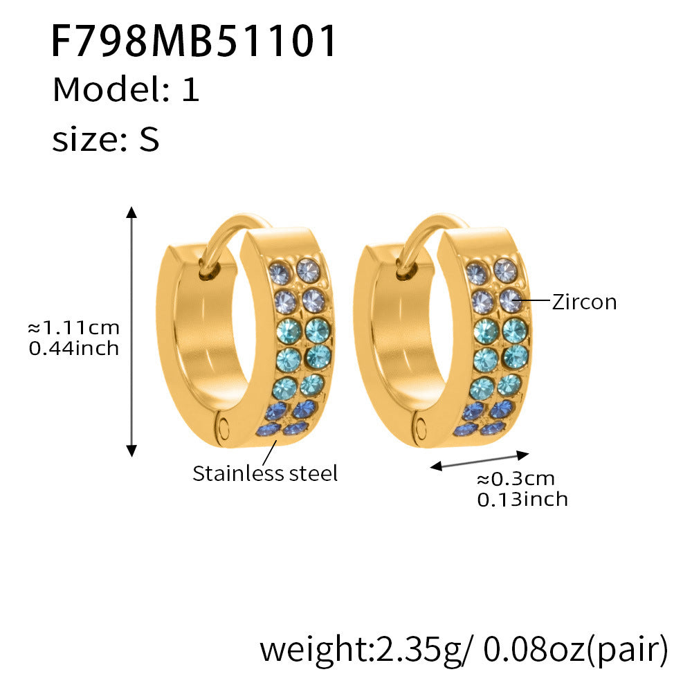 B廠-簡約C型鑲彩鑽拼色鋯石耳扣不鏽鋼鍍18k真金輕奢小眾耳環女「F798」25.11-1