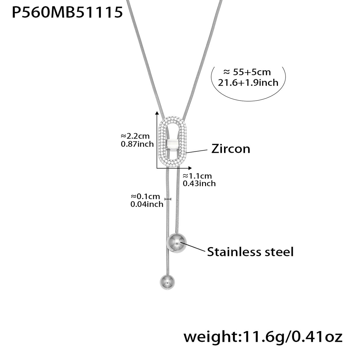 B廠-超閃5A鋯石日字抽拉項鍊不鏽鋼鍍18k真金跨境新款珠寶首飾「P560」25.11-3