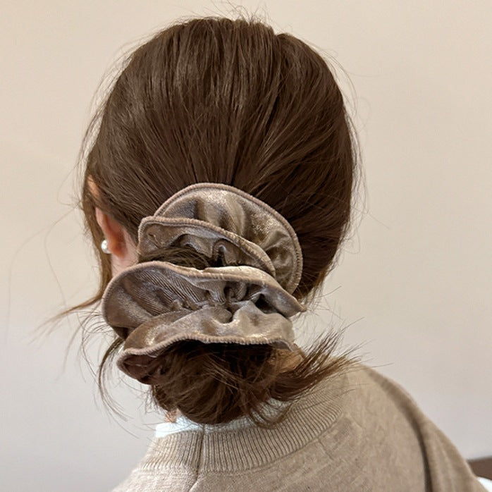 E廠-氣質絲絨木耳邊雙層大腸髮圈女扎頭髮繩低丸子頭繩皮筋髮飾秋冬「26173」25.11-1