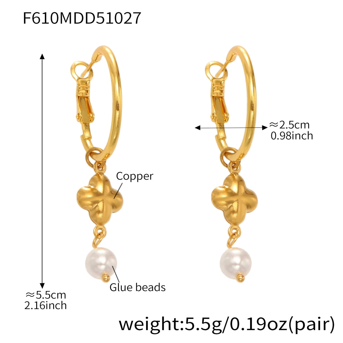 B廠-銅材質仿珍珠吊墜耳環歐美新款INS小眾設計百搭耳飾不掉色「F610」25.10-5
