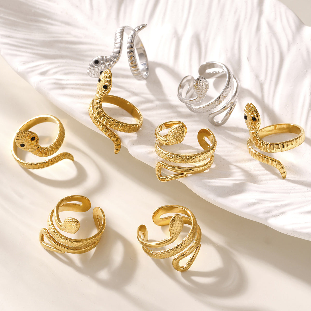 B廠-歐美不鏽鋼蛇形戒指小眾開口指環本命年鈦鋼飾品跨境rings「A786-A787」25.07-2