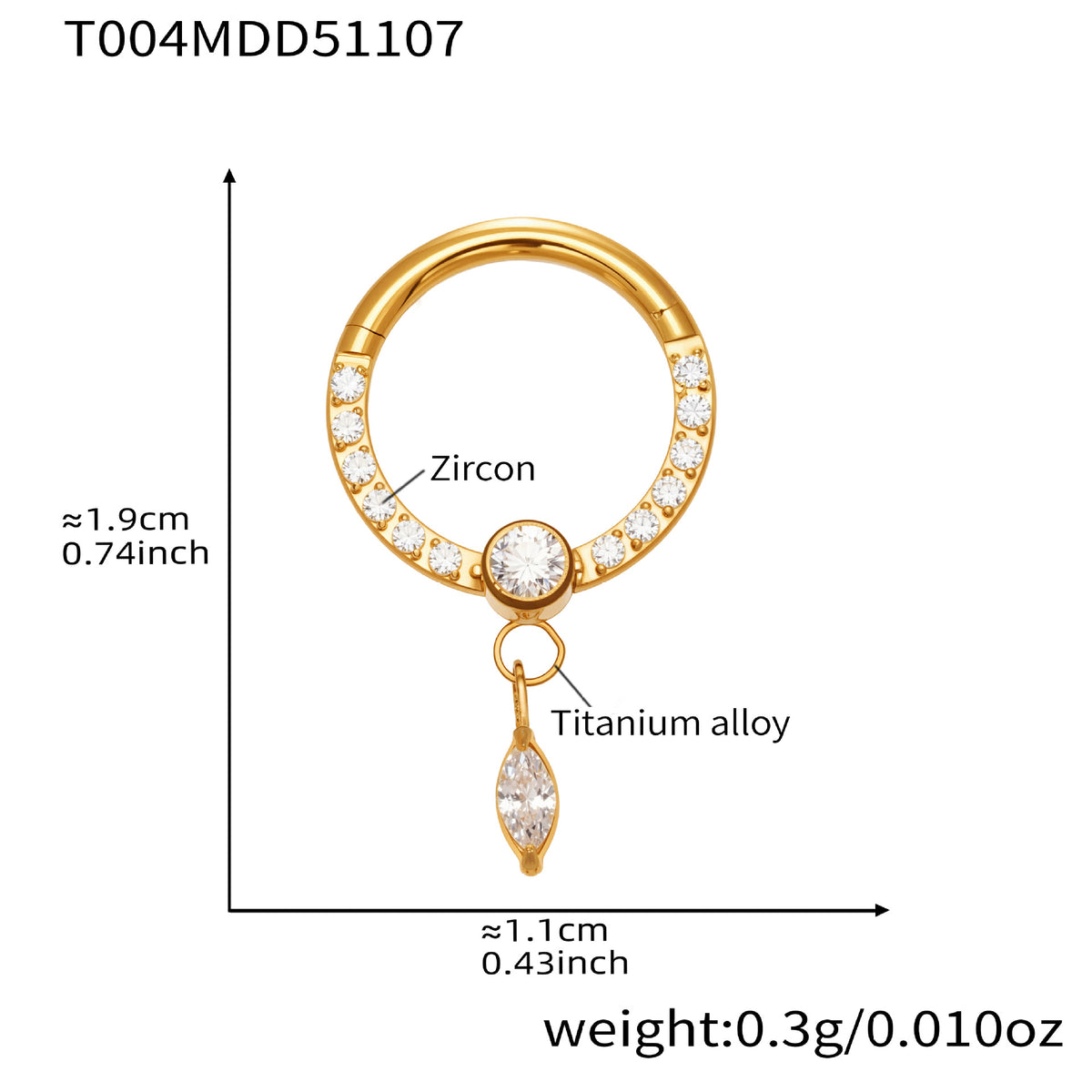 B廠-鈦合金鑲嵌5A鋯石鼻環歐美甜酷辣妹穿刺鼻環潮人時尚無縫環「T001」25.11-2