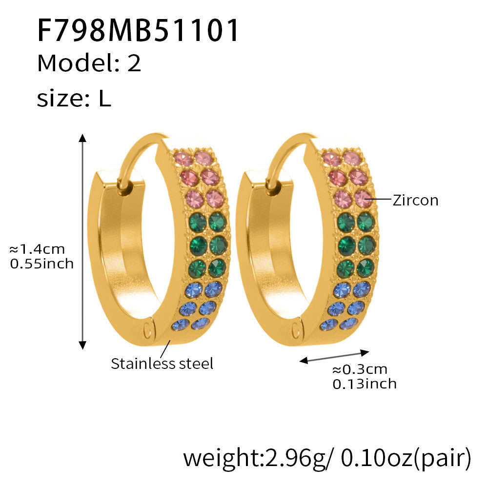 B廠-簡約C型鑲彩鑽拼色鋯石耳扣不鏽鋼鍍18k真金輕奢小眾耳環女「F798」25.11-1