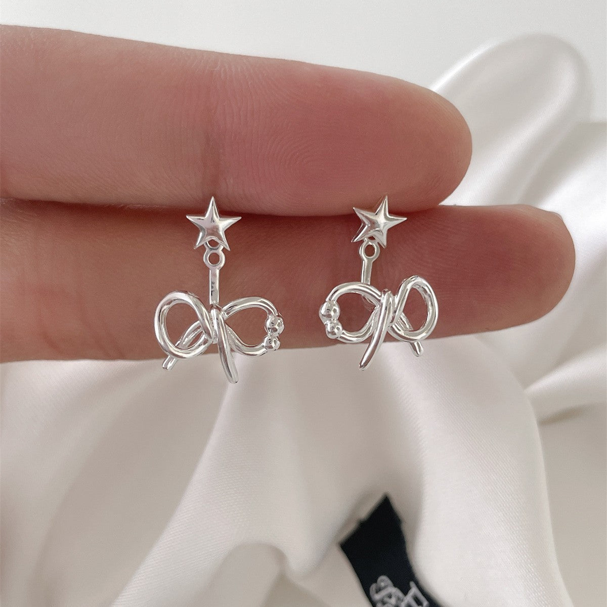 C廠-小清新百搭蝴蝶結銀針耳釘女小眾設計感高級星星耳環輕奢時尚耳飾「EH-3798」25.07-4