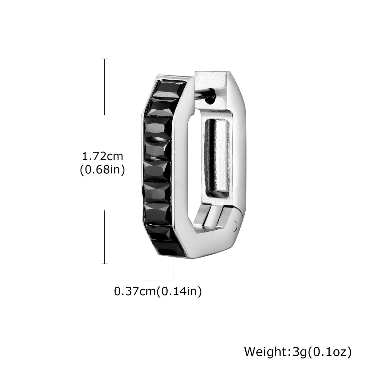 G廠-不鏽鋼黑色水鑽八邊形潮流玩家INS 風男友風耳圈鋼色「EH-802」25.12-1