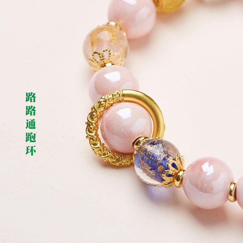 AS廠-雍香同款北京香灰琉璃手串粉瓷九尾狐金箔好運手鍊閨蜜禮物批發「LSL11-01-5」25.03-1