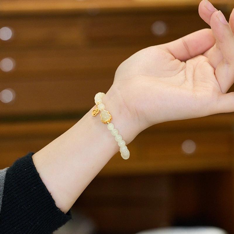 AS廠-天然和田玉手鍊女S925銀吉祥如意葫蘆玉石手串輕奢高級感手飾批發「TY0611037」25.03-3