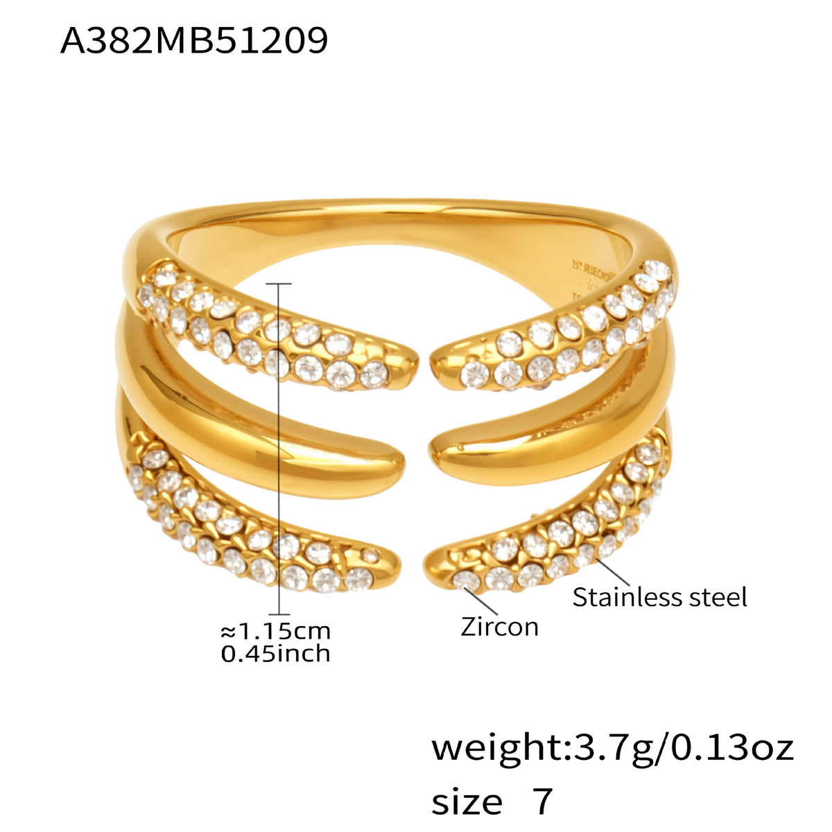 B廠-不鏽鋼細鑽鑲嵌鋯石開口戒指組合鍍18k真金INS小眾時尚設計手飾品「A382-A-A622-A674」25.12-3