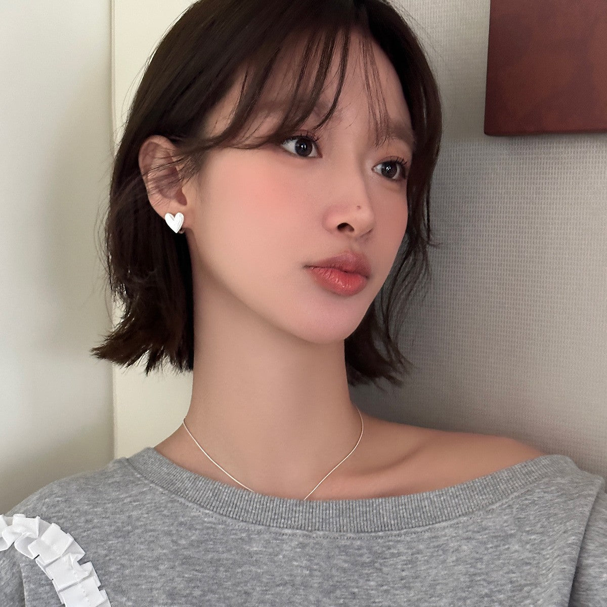C廠-韓版簡約日常愛心耳環女百搭通勤銀針耳環輕奢優雅氣質文藝耳飾「EH-3861」25.07-3