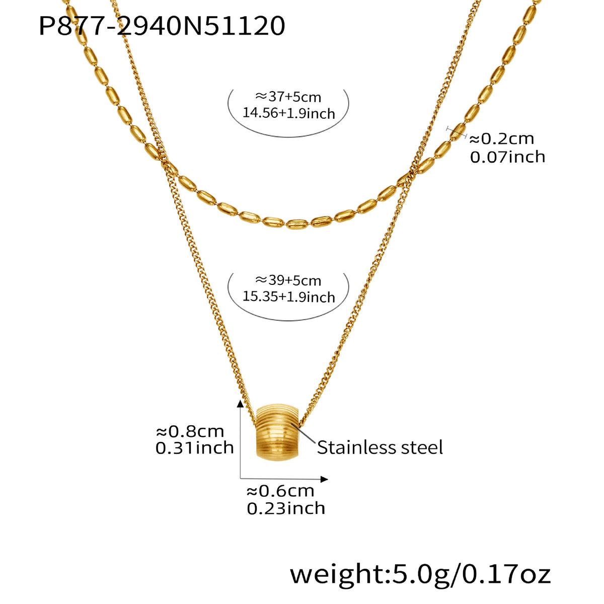 B廠-ins風個性時尚轉運站吊墜雙層鎖骨項鍊不鏽鋼鍍18k真金首飾「P877」25.11-4