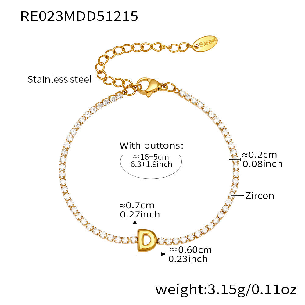 B廠-爆閃爪鑲鋯石26字母手鍊 不鏽鋼鍍18k真金時尚精緻氣質珠寶首飾女「RE023」25.12-3