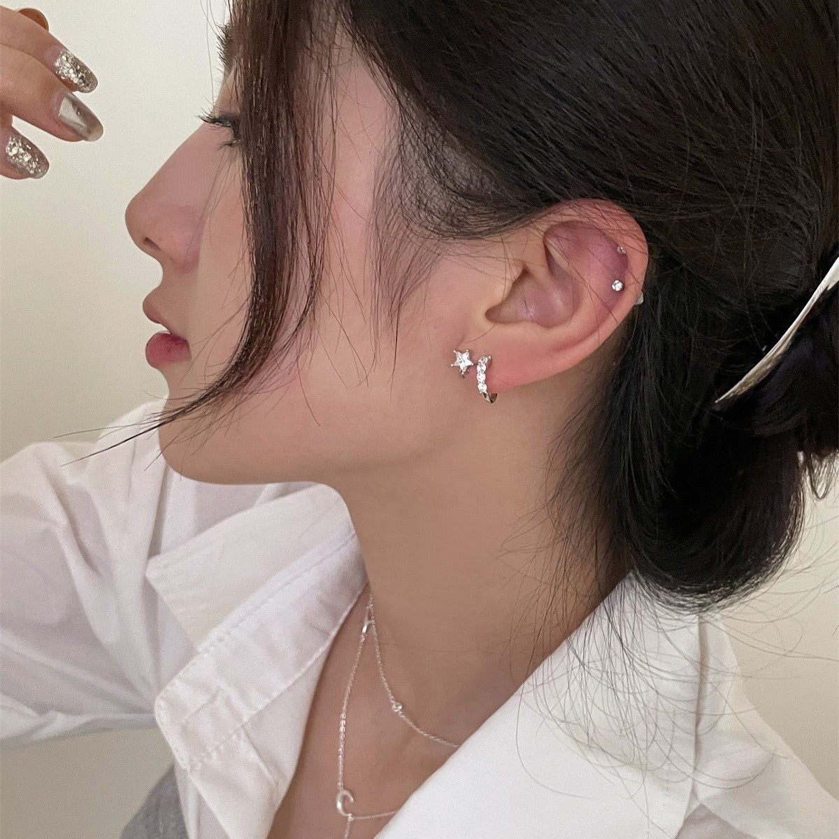 C廠-925銀針超閃星星耳釘女絕美百搭高級感鋯石耳環輕奢氣質時尚耳飾「EH-3764」25.08-5
