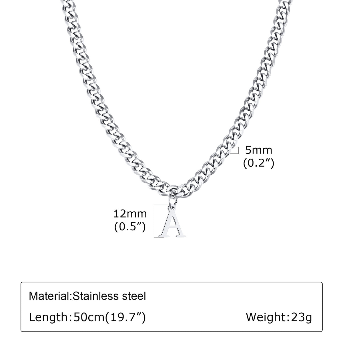 G廠-男士不鏽鋼六邊磨鏈英文字母N項鍊鋼色飾品「NC-1855」25.04-4