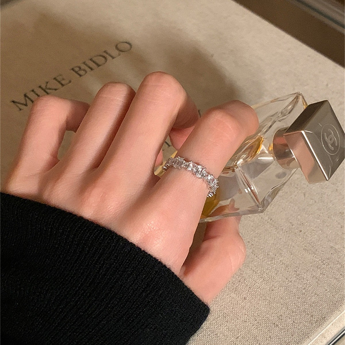 C廠-輕奢高級感超閃鋯石戒指女ins冷淡風幾何方糖食指戒小眾氣質指環「SSJZ-16」25.06-1