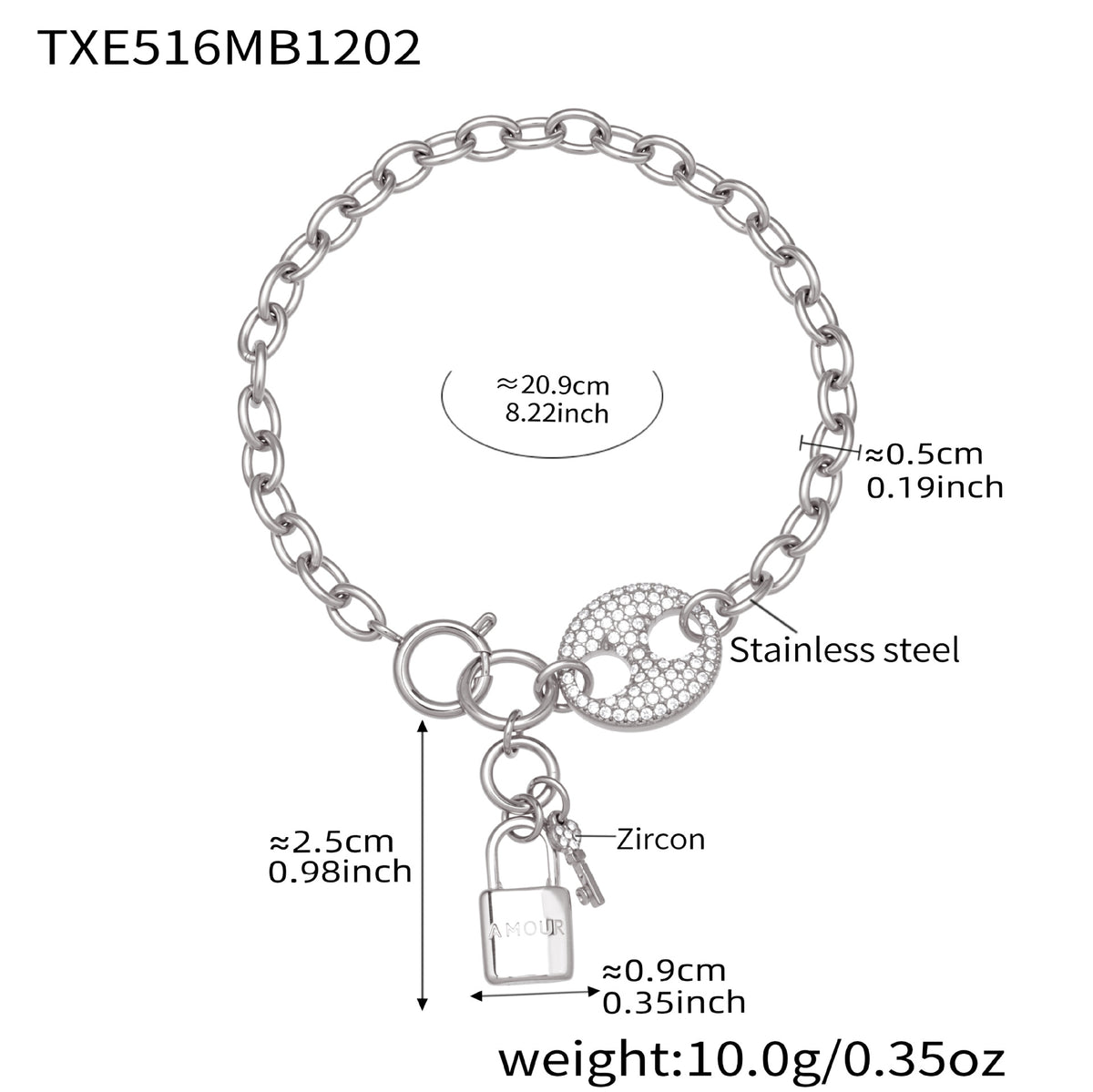 B廠-不鏽鋼滿鑽鋯石豬鼻子鎖頭流蘇吊墜珠寶扣項鍊手鍊套裝鍍18k真金「TXP516」25.12-2