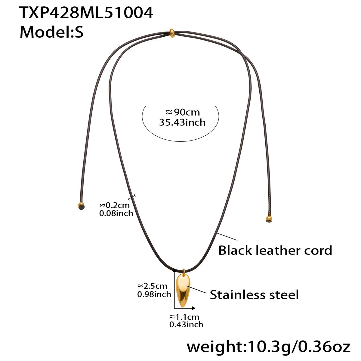 B廠-時尚皮繩抽拉可調節幾何光面吊墜項鍊 不鏽鋼輕奢毛衣鏈「TXP428-TXF428」25.10-2