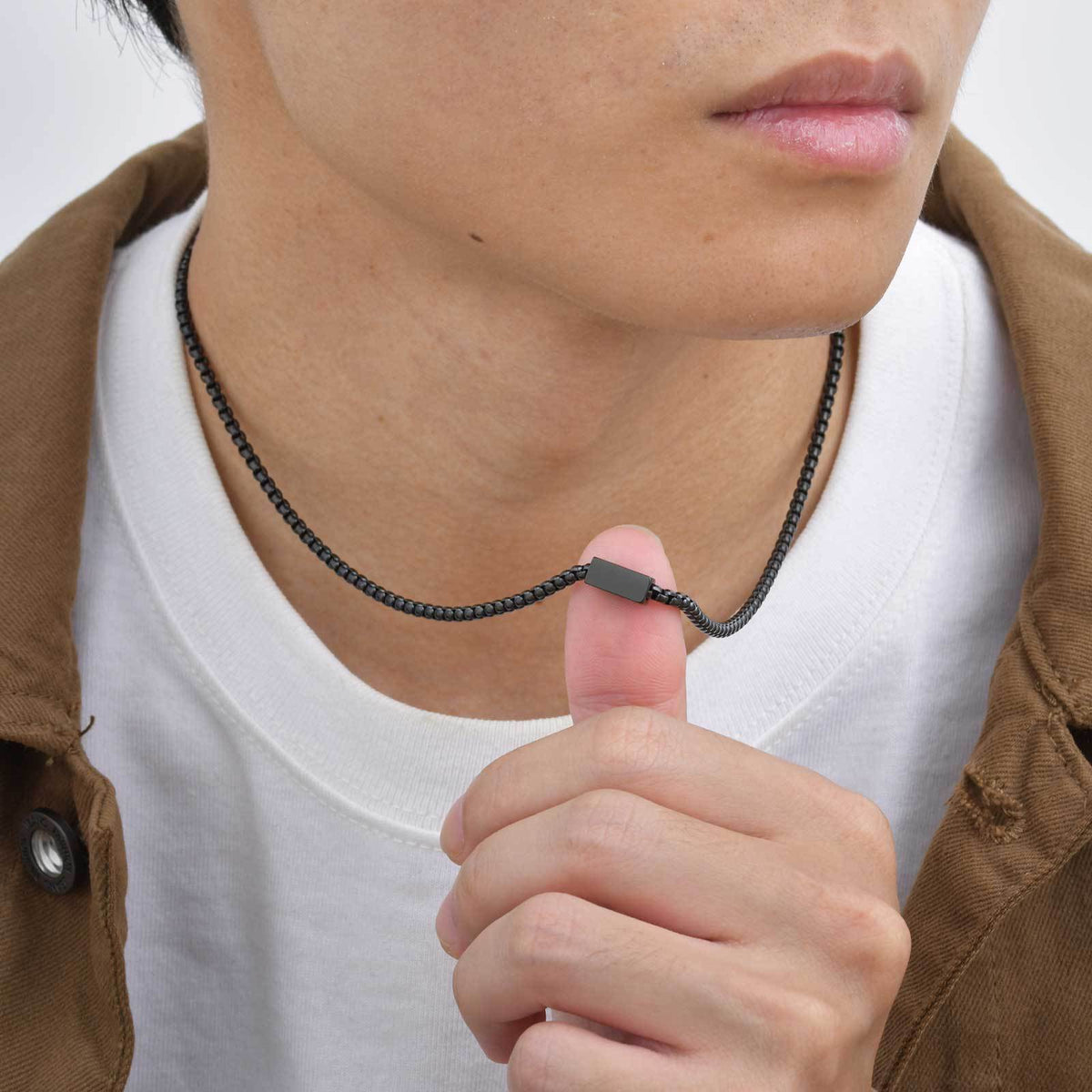 G廠-歐美跨境飾品批發 男士時尚簡約不鏽鋼方珍珠鏈方塊項鍊「NC-2206」25.06-4