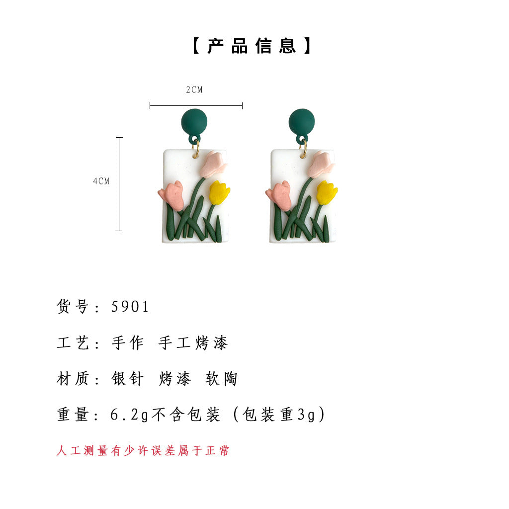 A廠-森系清新甜美！軟陶系列手工鬱金香花朵耳飾工廠原創設計「5901」25.04-4