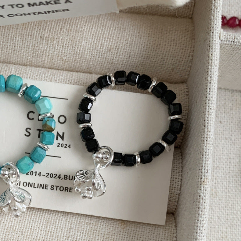 C廠-古風花朵葉子福袋小馬元寶蘋果紅瑪瑙彈力戒指S925純銀戒指女士「RB」25.11-4