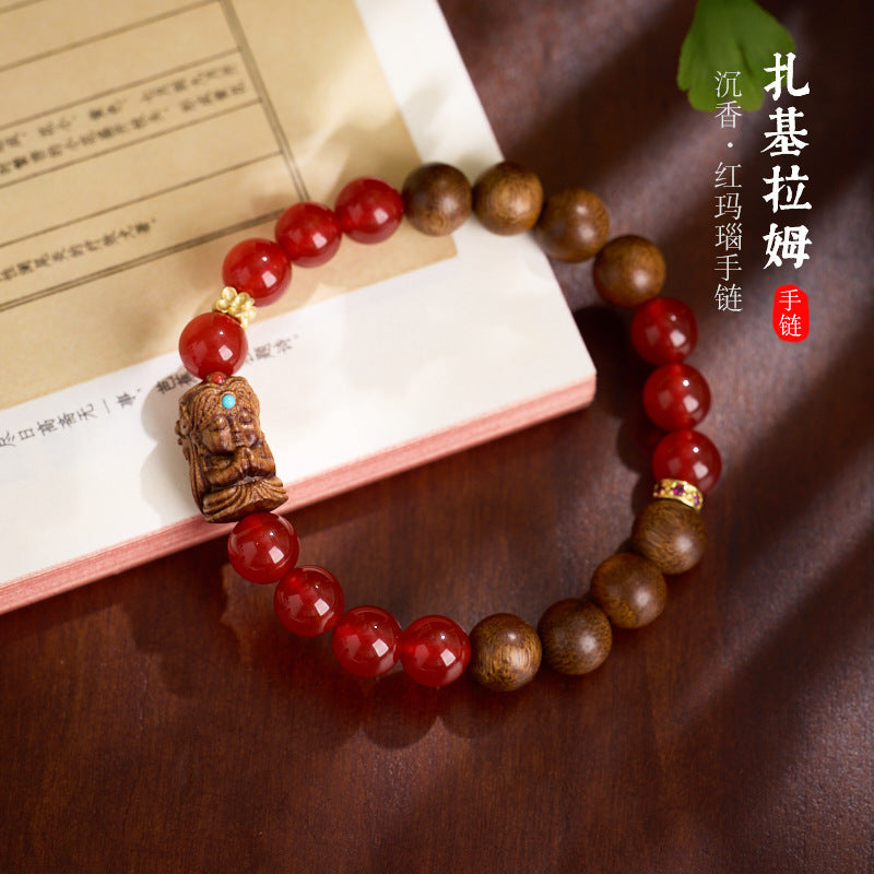 AS廠-東迦檀香扎基拉姆手鍊女款禮物金木水火土多寶瑪瑙水晶五行手串「J081J902」25.07-4
