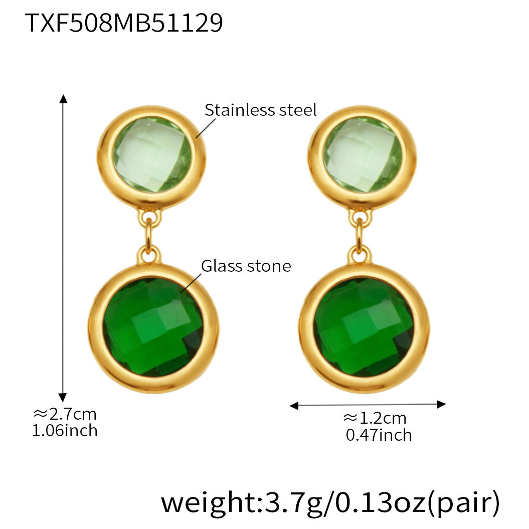 B廠-不鏽鋼滿鑽鋯石切麵包邊玻璃石手鍊耳環鍍18k真金首飾套裝不掉色「TXE508」25.12-1