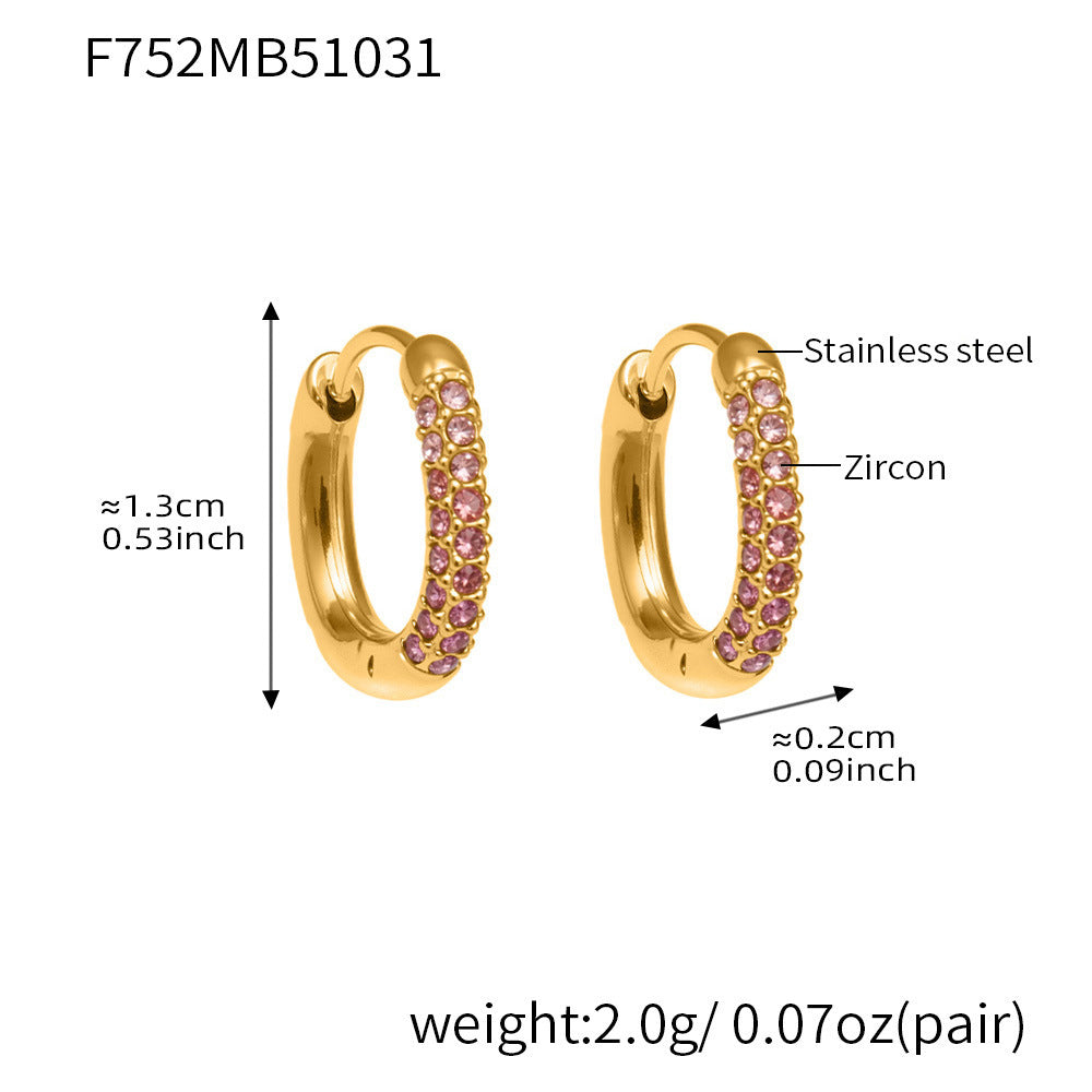 B廠-超閃5A彩色鋯石小耳環卡扣耳飾不鏽鋼鍍18k真金跨境熱銷款「F752」25.11-1