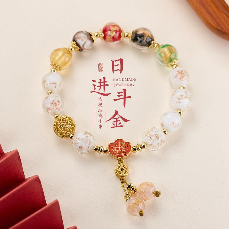 AS廠-博物館文創多寶紫水晶手鍊閨蜜生日禮物女生五路財神香灰琉璃手串「101H022」25.04-2