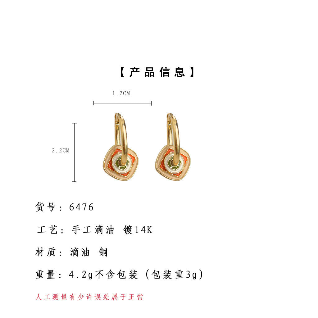 A廠-設計師款 新中式琺瑯滴釉彩繪幾何耳飾工廠新款耳環「6476」25.08-2