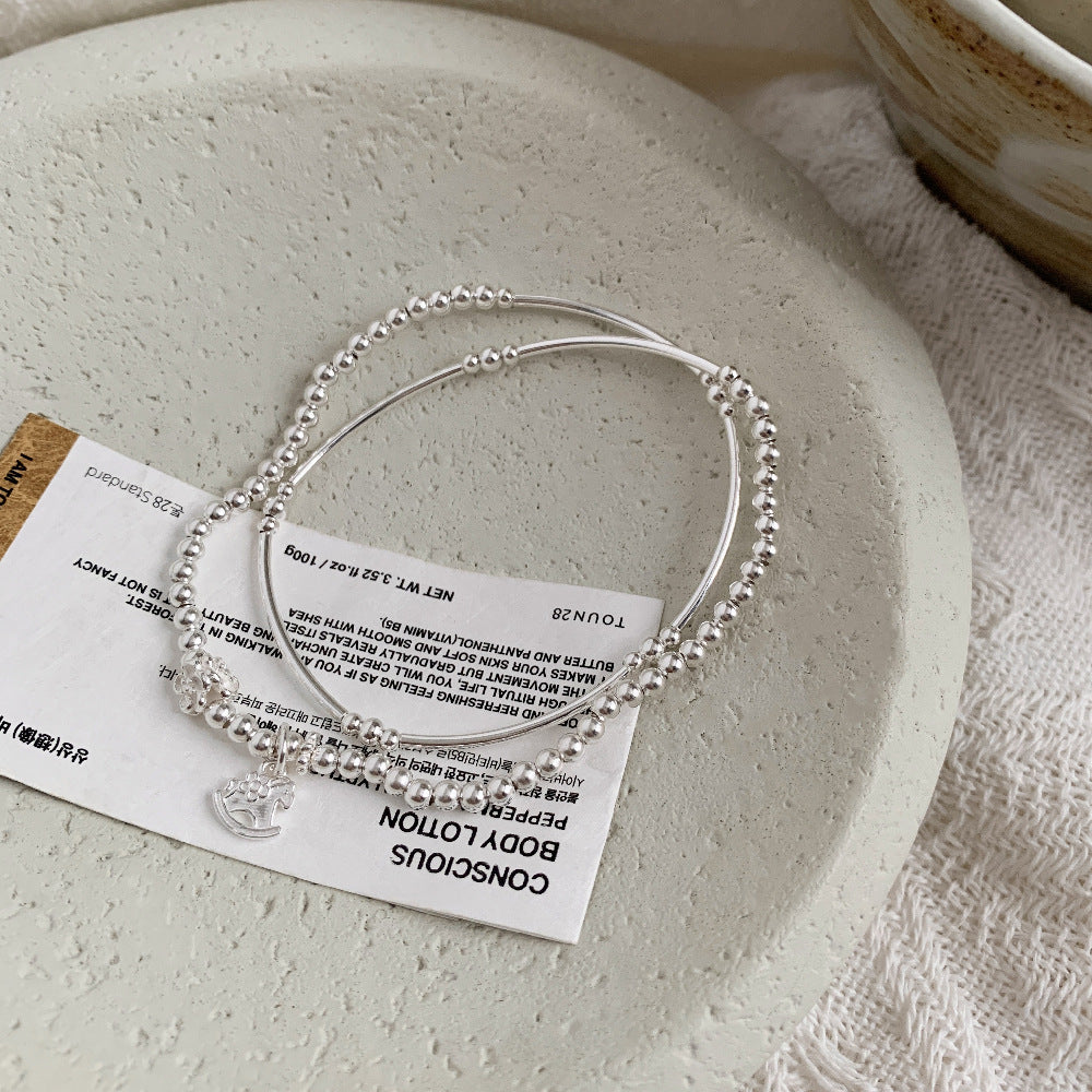 C廠-2026年生肖馬年馬上有錢花小馬花朵彎管雙層彈力手鍊S925純銀手鍊「1601」25.11-2