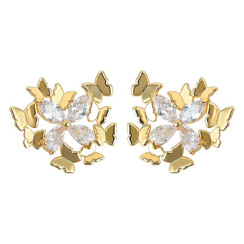 A廠-蝶群~原創設計個性小眾創意925銀針鑲嵌鋯石新款耳飾工廠耳環飾品「7156」25.11-4