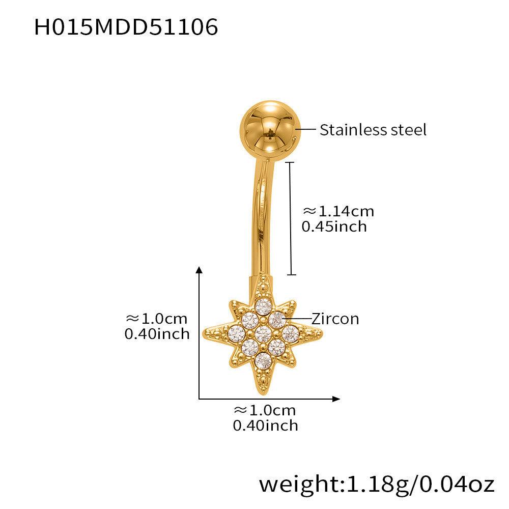 B廠-跨境新款多元素滿鑽鋯石肚臍釘不鏽鋼鍍18k金歐美穿刺飾品「H009」25.11-2