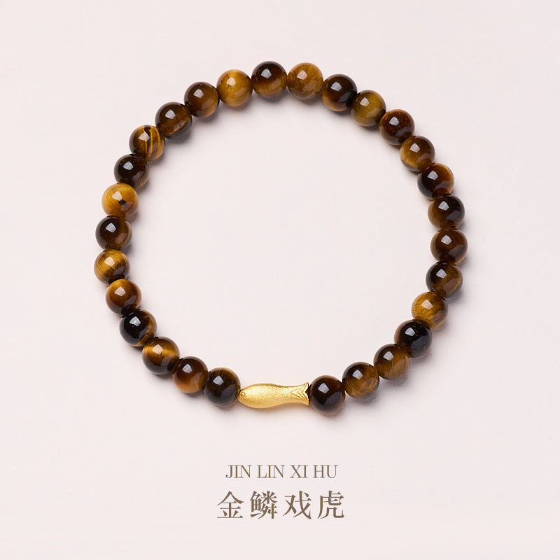 AS廠-源頭工廠批發天然6MM虎眼石手鍊錦鯉上岸中高考高級感虎眼石手串「S061L040」25.05-2