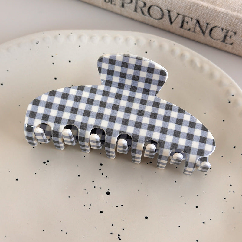 E廠-新款醋酸簡約格紋抓夾氣質簡約髮夾盤髮鯊魚夾百搭日常高級感髮飾「27612」25.10-5