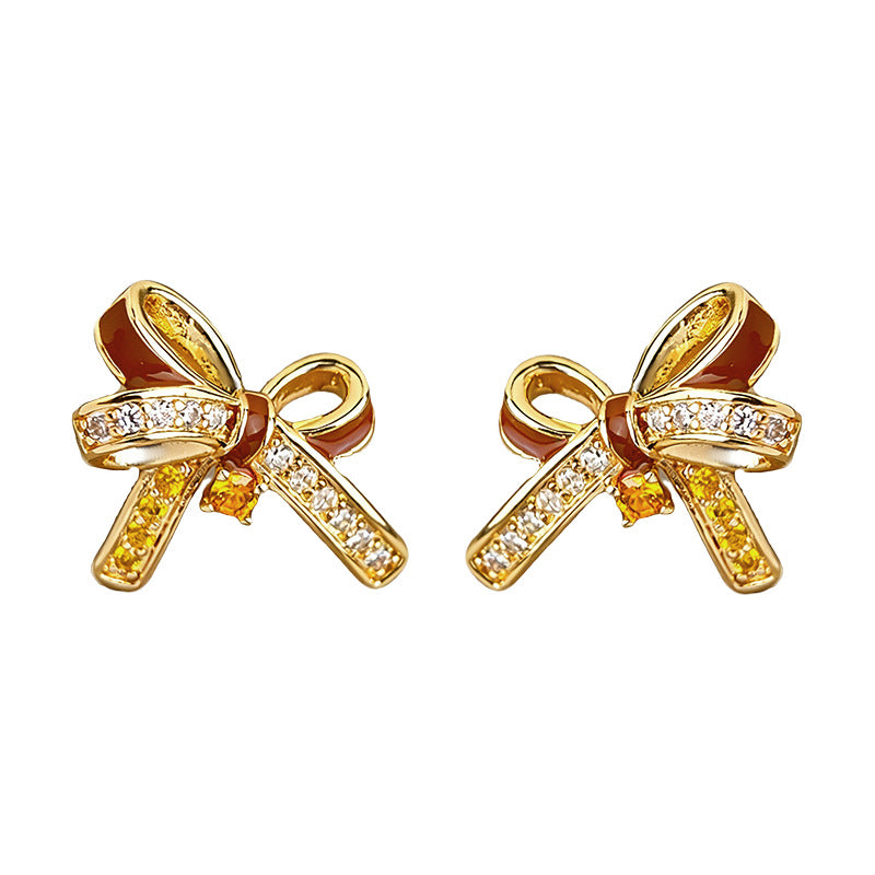 A廠-原創微鑲鋯石925銀針時尚高級感酒紅蝴蝶結耳飾工廠耳環 飾品貨源「7237」25.12-3