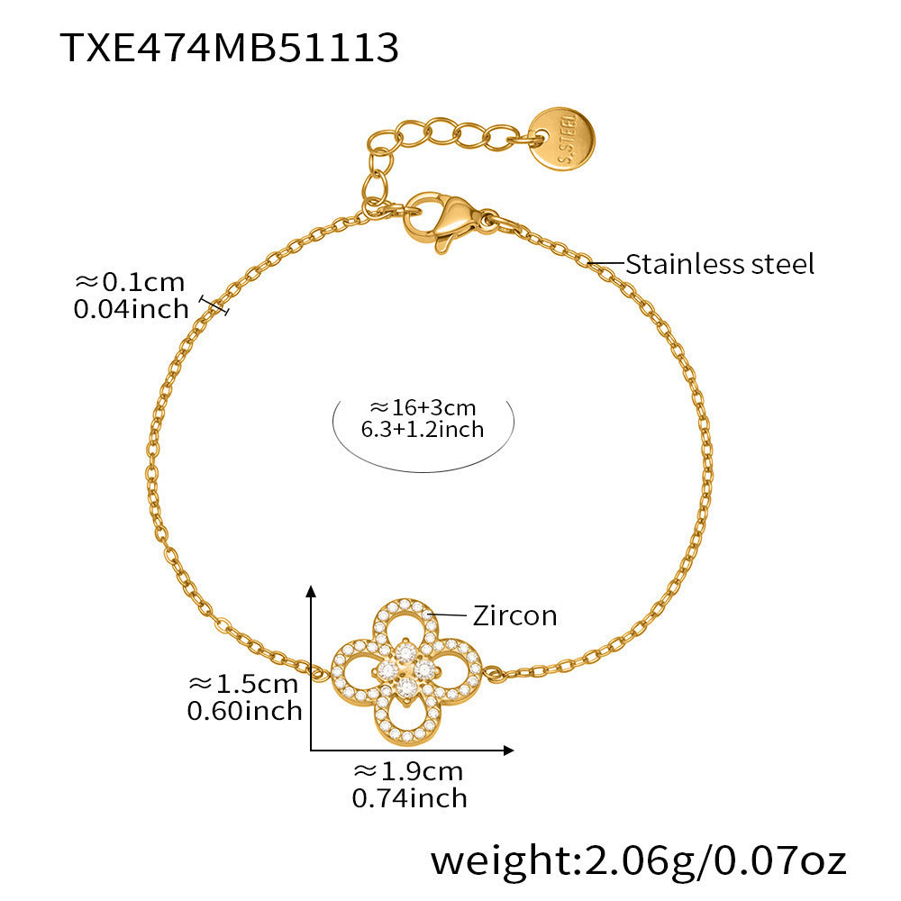 B廠-不鏽鋼四葉草鋯石項鍊手鍊 鍍18k金歐美時尚百搭個性首飾「TXP474-TXE474」25.11-3