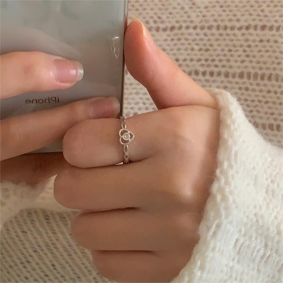 F廠-韓版飾品鋯石愛心925純銀戒指簡約小紅書INS飾品首飾「J1868」25.09-2