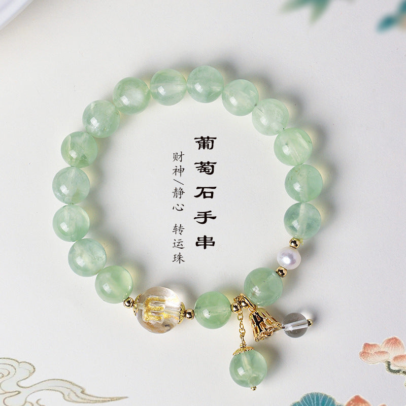 AS廠-天然葡萄石淡水珍珠水晶串珠手鍊女清透甜美白水晶蝴蝶結手串首飾「DL0968」25.07-3