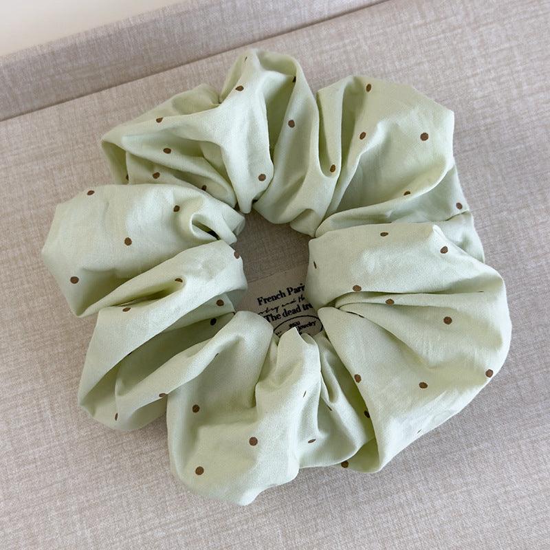 E廠-新品溫柔色純色褶皺髮圈彩色布藝咖色波點大腸圈丸子頭髮繩頭繩女「26780」25.04-2