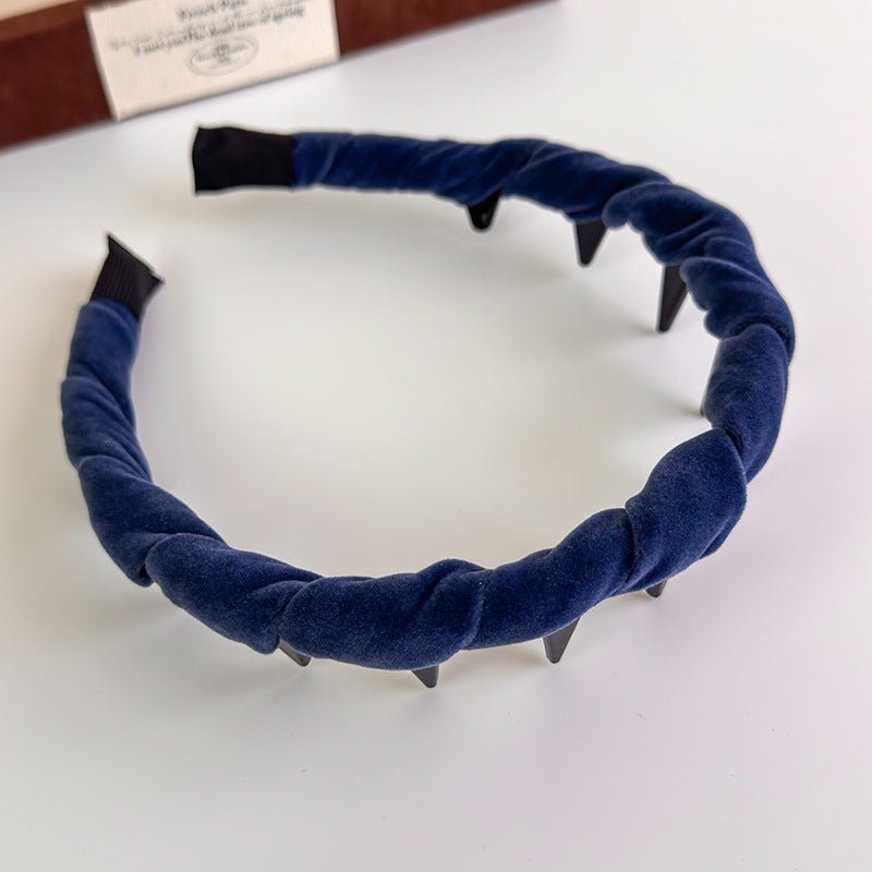 E廠-秋冬復古彩色絲絨波浪倒插梳帶齒髮箍韓版高顱頂碎髮髮卡頭箍頭飾「27384」25.08-5