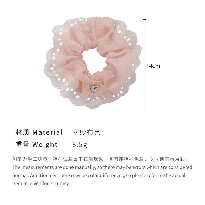 E廠-2024新款蕾絲花邊蝴蝶結愛心水鑽大腸髮圈女韓系頭繩大號髮繩頭飾「25086」24.03-5 - 安蘋飾品批發