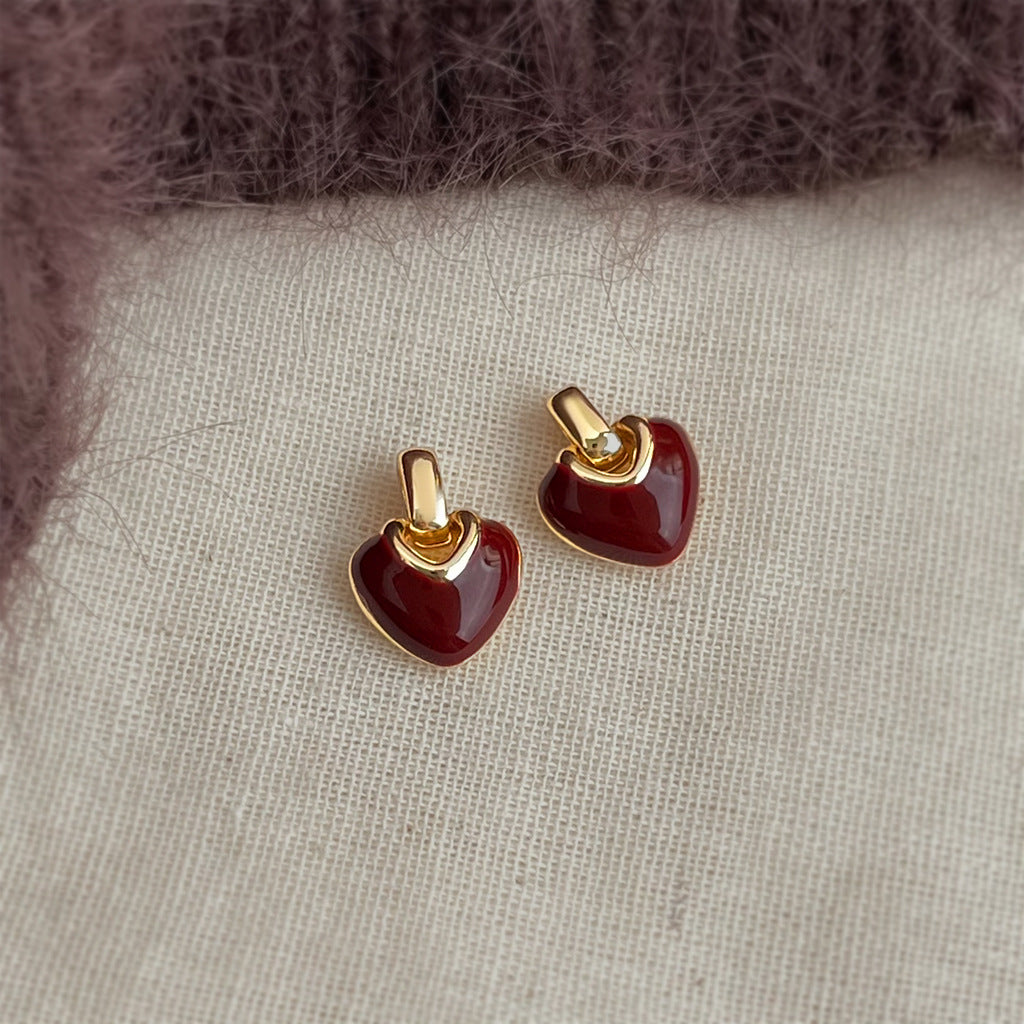 A廠-時尚高級感文藝復古925銀針琺瑯滴釉愛心耳飾港風耳釘 飾品「7256-7257」25.12-3