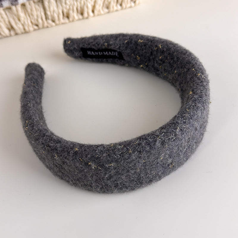 E廠-韓系小香風毛呢針織金絲寬邊髮箍女高級感洗臉頭箍氣質百搭壓髮卡「27725」25.11-4