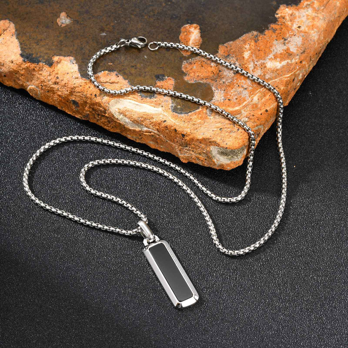 G廠-歐美跨境男士不鏽鋼吊墜長條虎眼石幾何百搭時尚簡約項鍊「PN-2226」25.11-2
