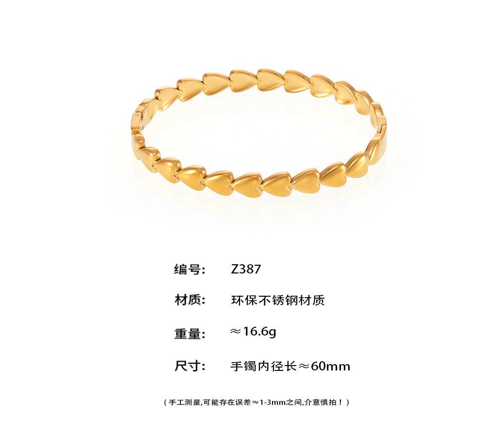 B廠-歐美ins網紅愛心手鐲18K鍍真金不鏽鋼鐲子手飾輕奢感女批發「Z387」25.01-1