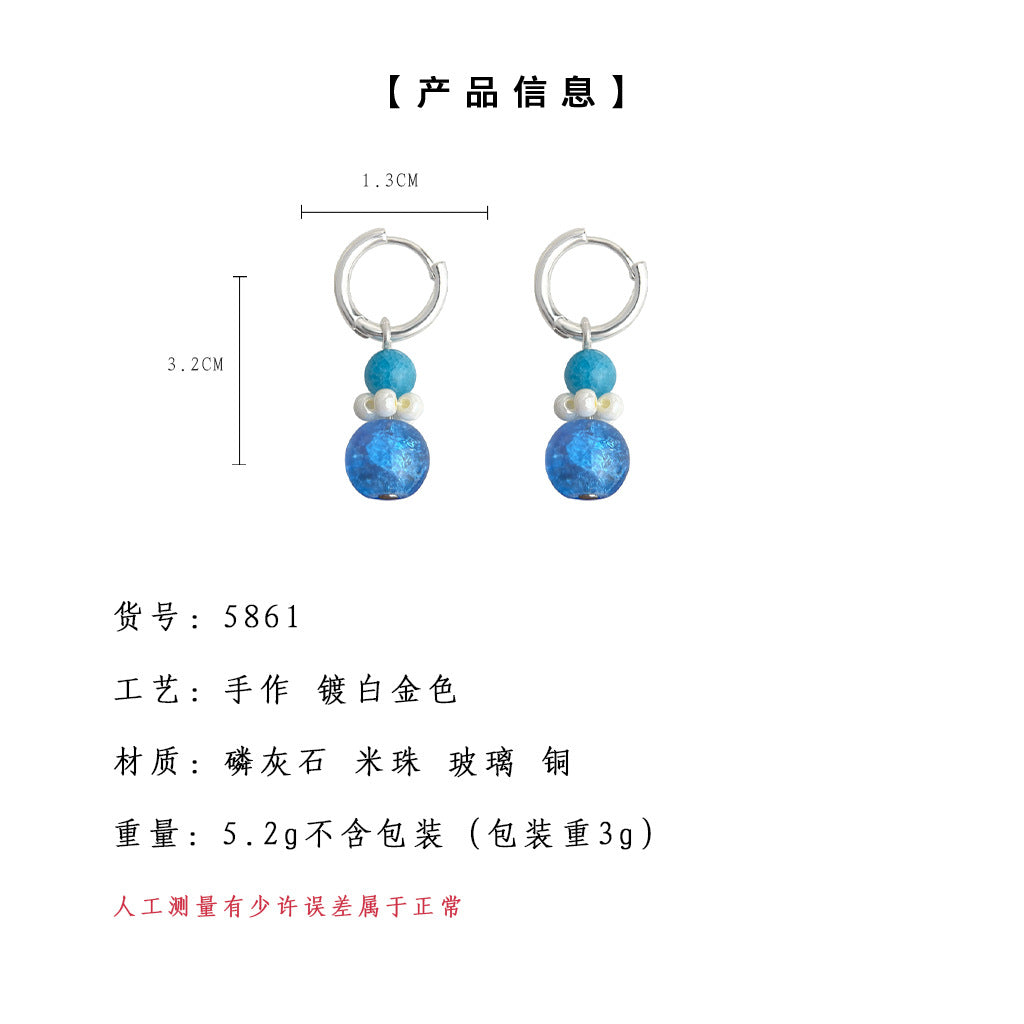 A廠-原創設計師款玻璃琉璃藍色星空手工耳飾小眾ins時尚耳環 工廠飾品「5861」25.05-1
