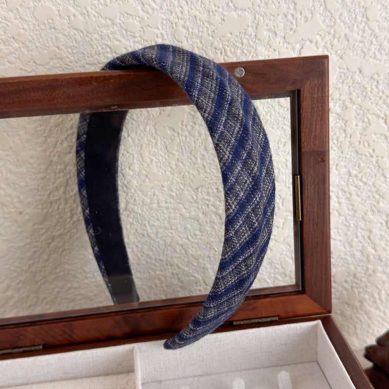 E廠-韓國經典復古格紋凹凸髮箍女2025新款法式高顱頂寬邊氣質頭箍髮飾「27675」25.11-3