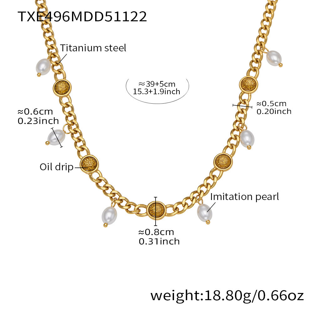 B廠-歐美熱銷款仿珍珠流蘇項鍊手鍊不鏽鋼鍍18k金ins小眾設計首飾套裝「TXP496」25.11-4